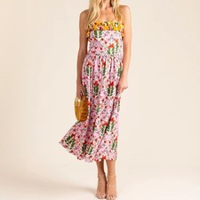 Alden Adair Catherine Dress Size Small NWT Pink Bouquet Strapless Resort Floral