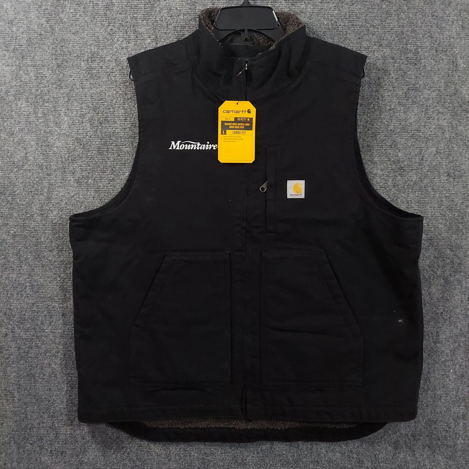 Carhartt Vest Mens Large Black Quilted Canvas Full Zip Mountaire Logo 0V4277-M