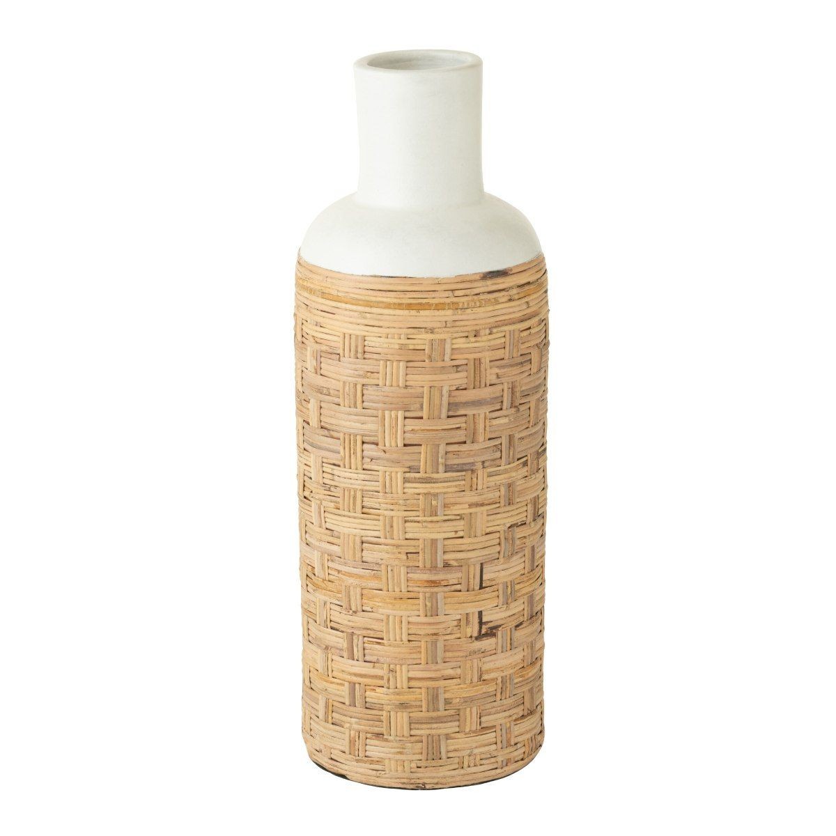Grand vase déco tressé en rotin Bali au style bohème de salon