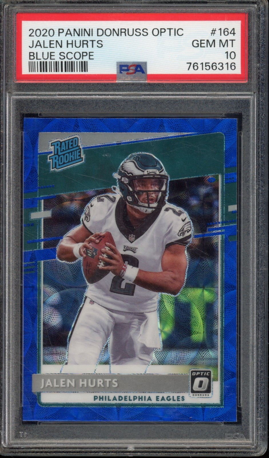 2020 Donruss Optic JALEN HURTS #164 RC Rated Rookie Blue Scope PSA 10 Eagles