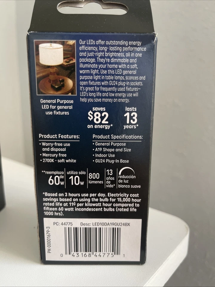 3 GE A19 LED Dimmable 800 Lumens 60 Watt Replacement 10 Watt PlugIn GU24 Base - Image 3 of 4