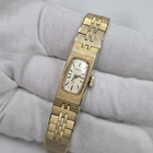Seiko Tank Watch Women 12mm Champagne Dial Gold Tone Rectangle Manual Wind Runs