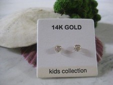 14k Yellow Gold Push Back Heart Pink Gem Stud Earrings Child