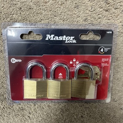 Master Lock 140TRI Solid Brass Padlock with Key, 3 Pack