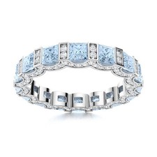 Throat Chakra Natural Aquamarine 925 Sterling Silver Eternity Sister Ring