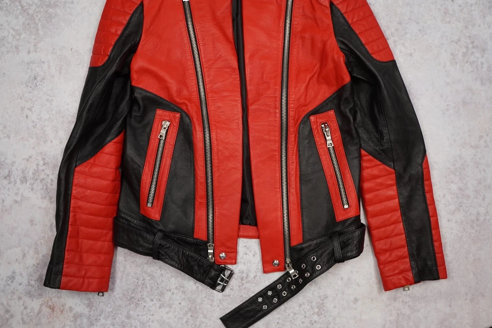 BALMAIN H&M Chaqueta de cuero Chaqueta motera Negra EUR 50 / 48 US40R US38R US 40 38 Foto 4 de 4