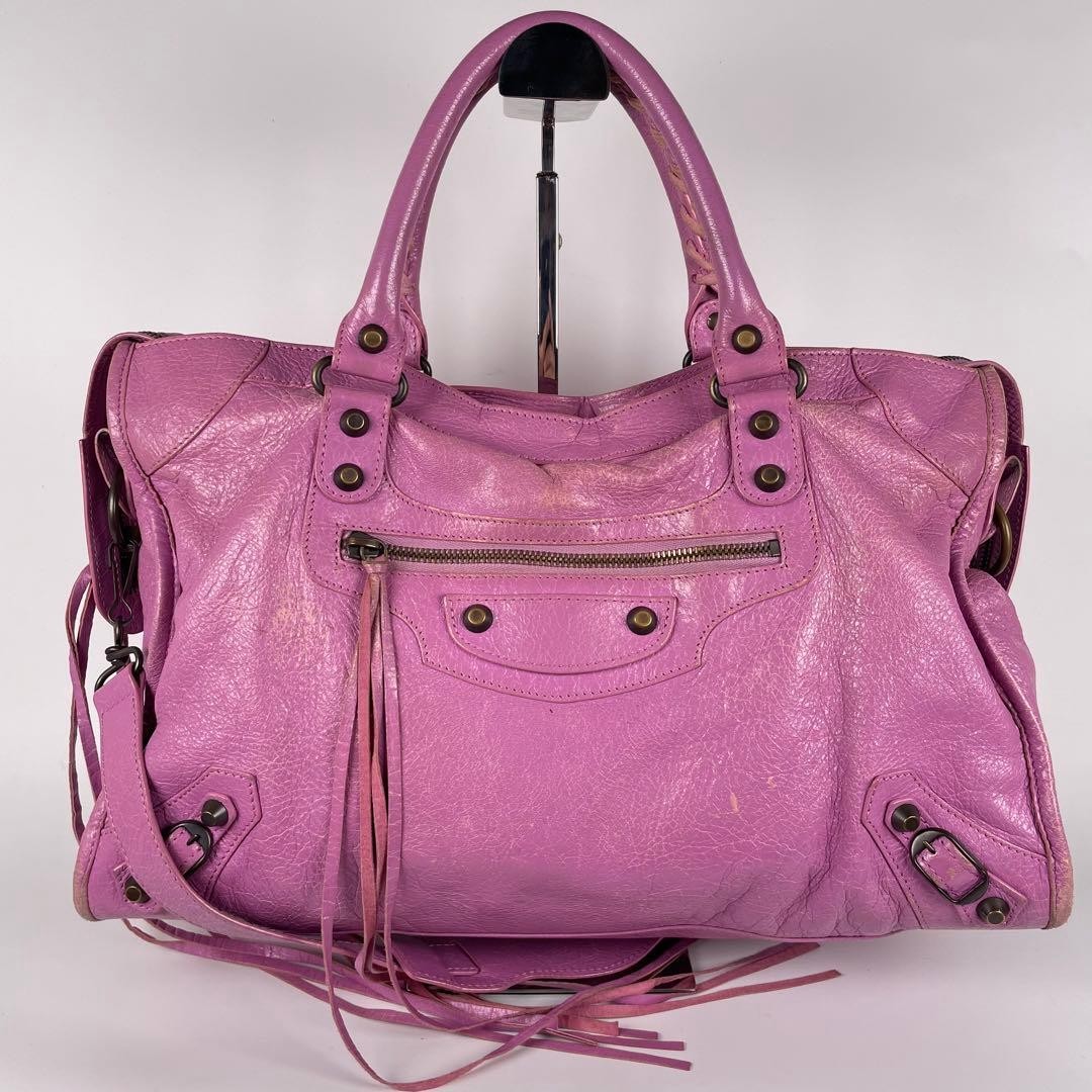 BALENCIAGA Classic City 2Way Leather Shoulder Hand Bag Pink Purple 115748 #4406