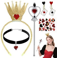 Voiiake Hearts Queen Costume Accessories Women Set, 5PCS- Hearts Crown, Red