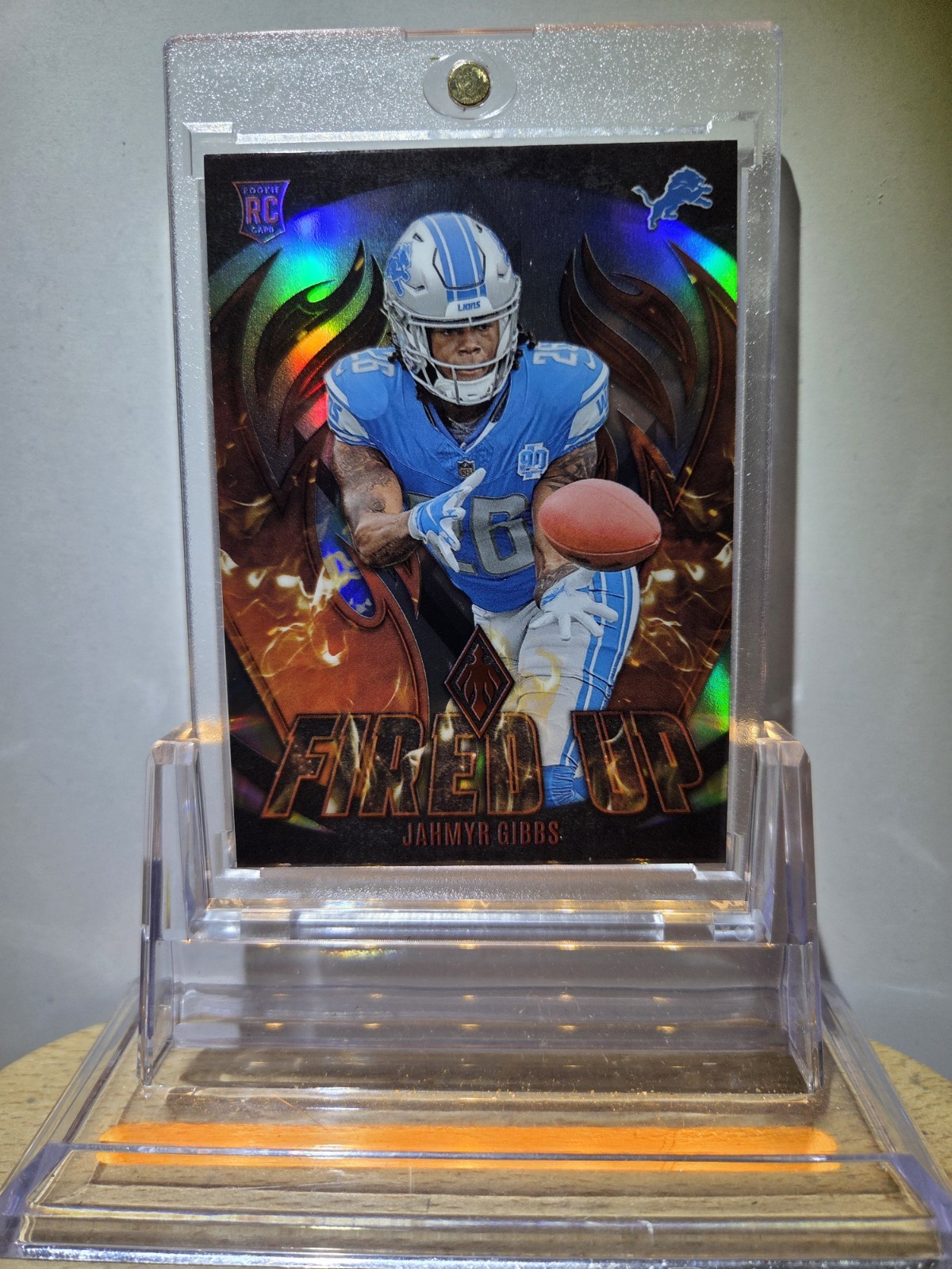 Jahmyr Gibbs (RC) 2023 Panini Phoenix Fired Up Silver SP Lions RC