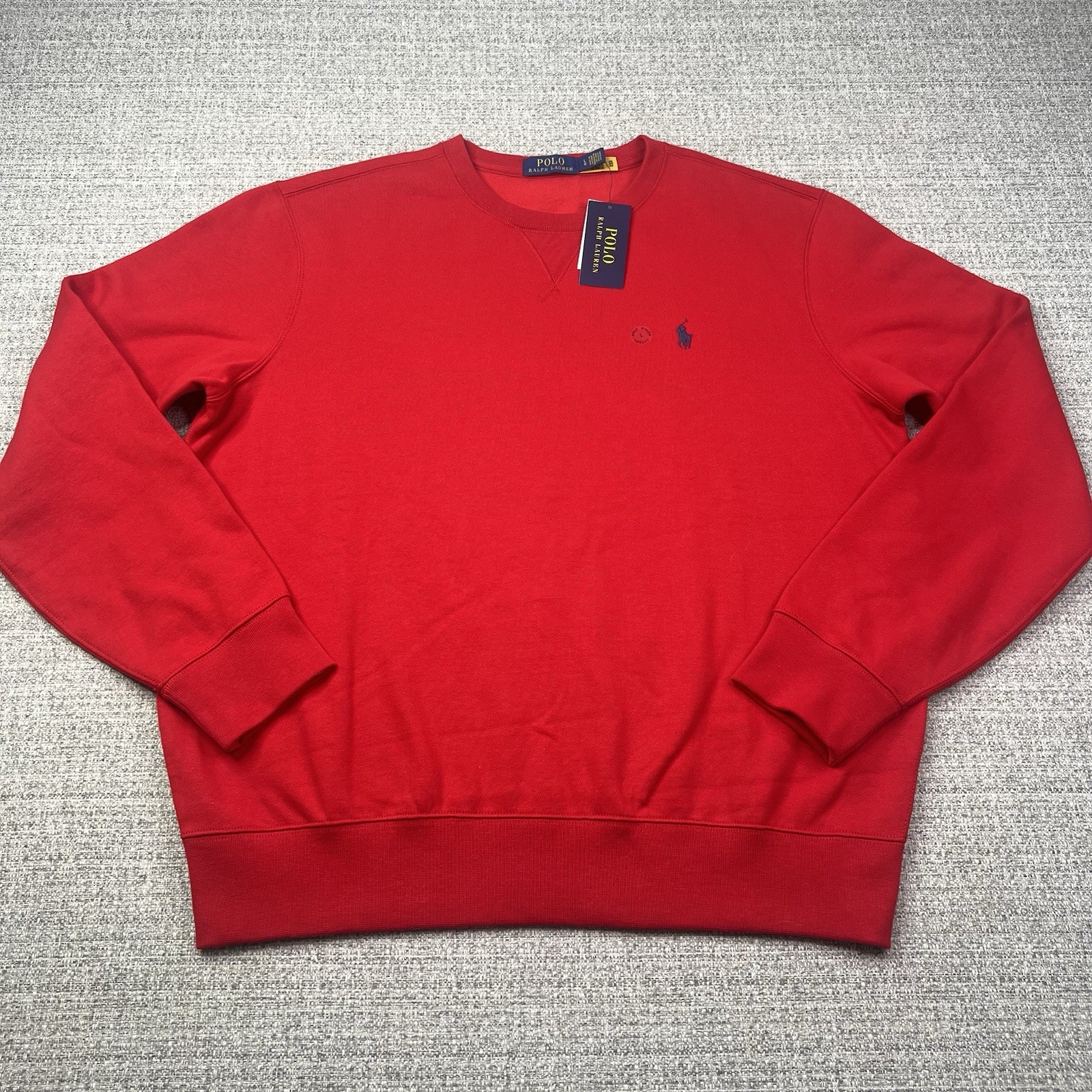 Polo Ralph Lauren Felpa Uomo Grande Rosso Blu Pony Manica Lunga Girocollo NUOVA