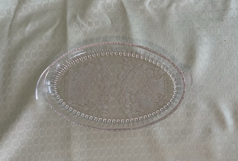 Vintage New Martinsville Glass Meadow Wreath Oval Handled Sugar Creamer Tray