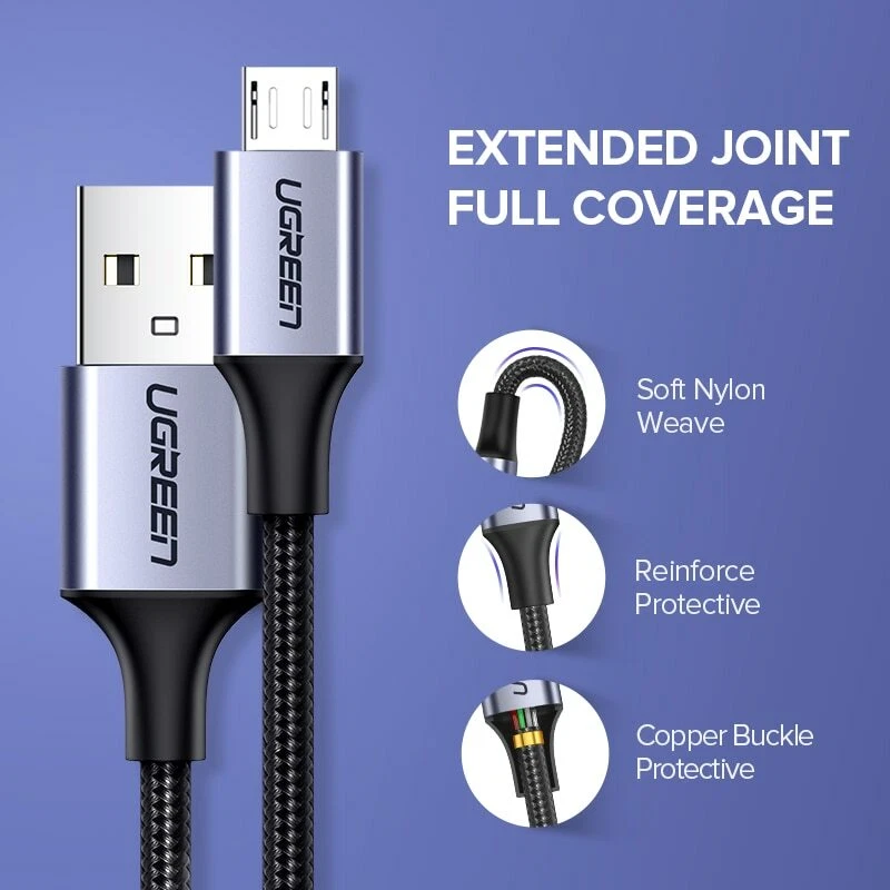 Ugreen Micro USB Braided Cable Fast Charging Data Grey Silver. 0.25m - 3m - Image 4 of 4