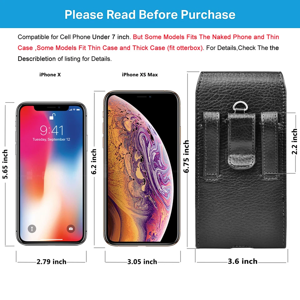 Vertical Cell Phone Holster Pouch Leather Wallet Case Universal w/Belt Clip Loop - Image 4 of 4