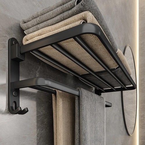 Portasciugamani in alluminio supporto pieghevole con gancio porta asciugamani montaggio a parete 50 cm 1 pz - Foto 8 di 12