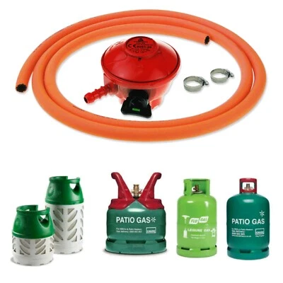 CAVAGNA PATIO HEATER GAS BOTTLE REGULATOR WITH 2m ORANGE FLEXIBLE HOSE 27mm CLIP ON LPG