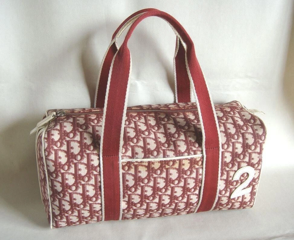 Christian Dior Mini Sac Boston N°2 Sac à Main Trotteur Toile Rouge Authentique JPN Rare