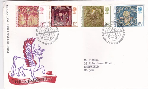 GB 1976 Christmas FDC Bureau cancel typed with enclosure VGC