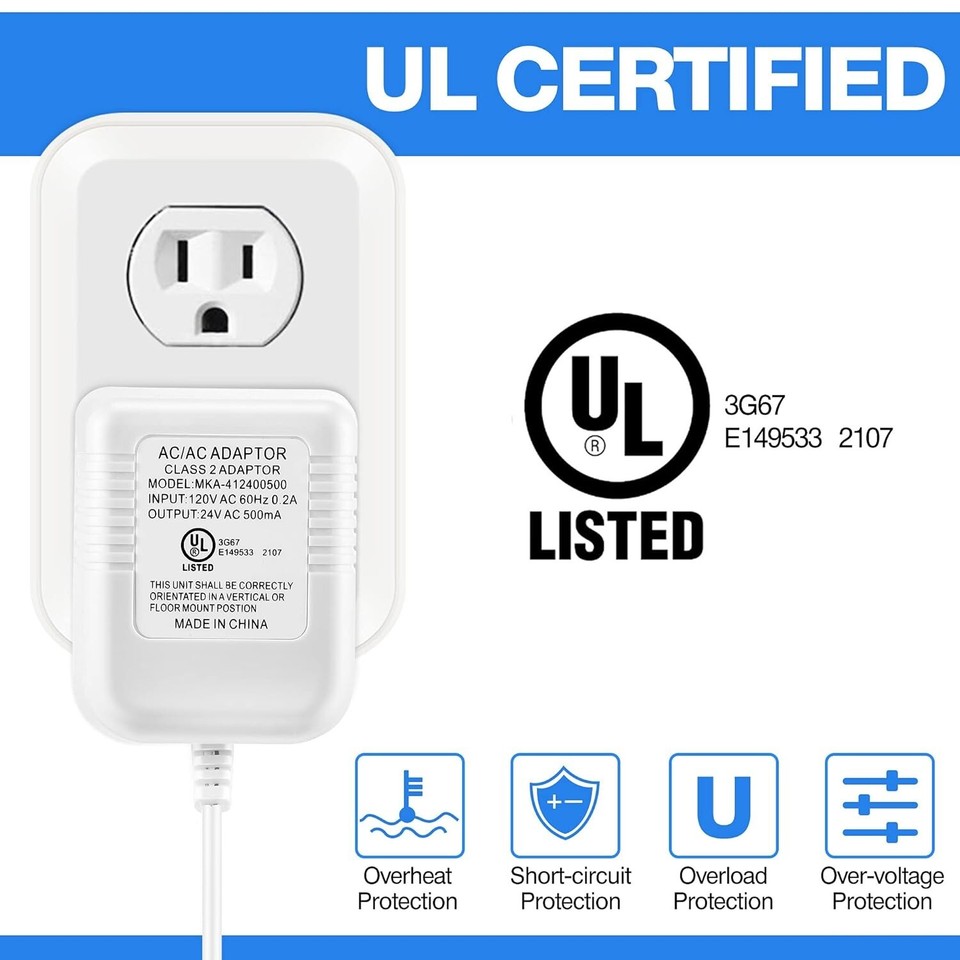 UL Certified 24V C Wire Power Adapter for Wyze Video Doorbell Easy