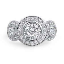 925 Silver 3 Stone Halo CZ Sterling Silver Engagement Ring