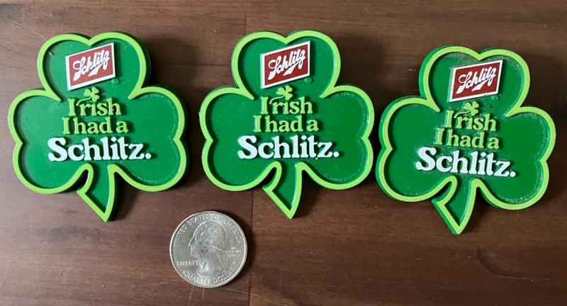 Vintage SCHLITZ Beer St. Patty's Shamrock Pin Backs, Set of 3