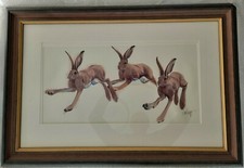 MARY ANN ROGERS 'Enthusiastic' Signed Original Framed Watercolour Hares
