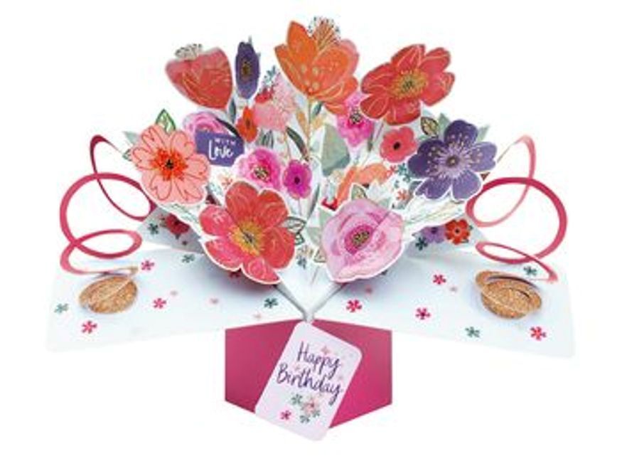 Happy Birthday Pansies 3D Pop Up Card Female Adult Open Family Friends