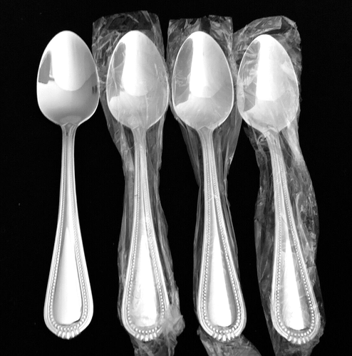 New ONEIDA Stainless COUNTESS Set 4 TEASPOONS 6 1/4" Glossy Beaded Flatware NEW