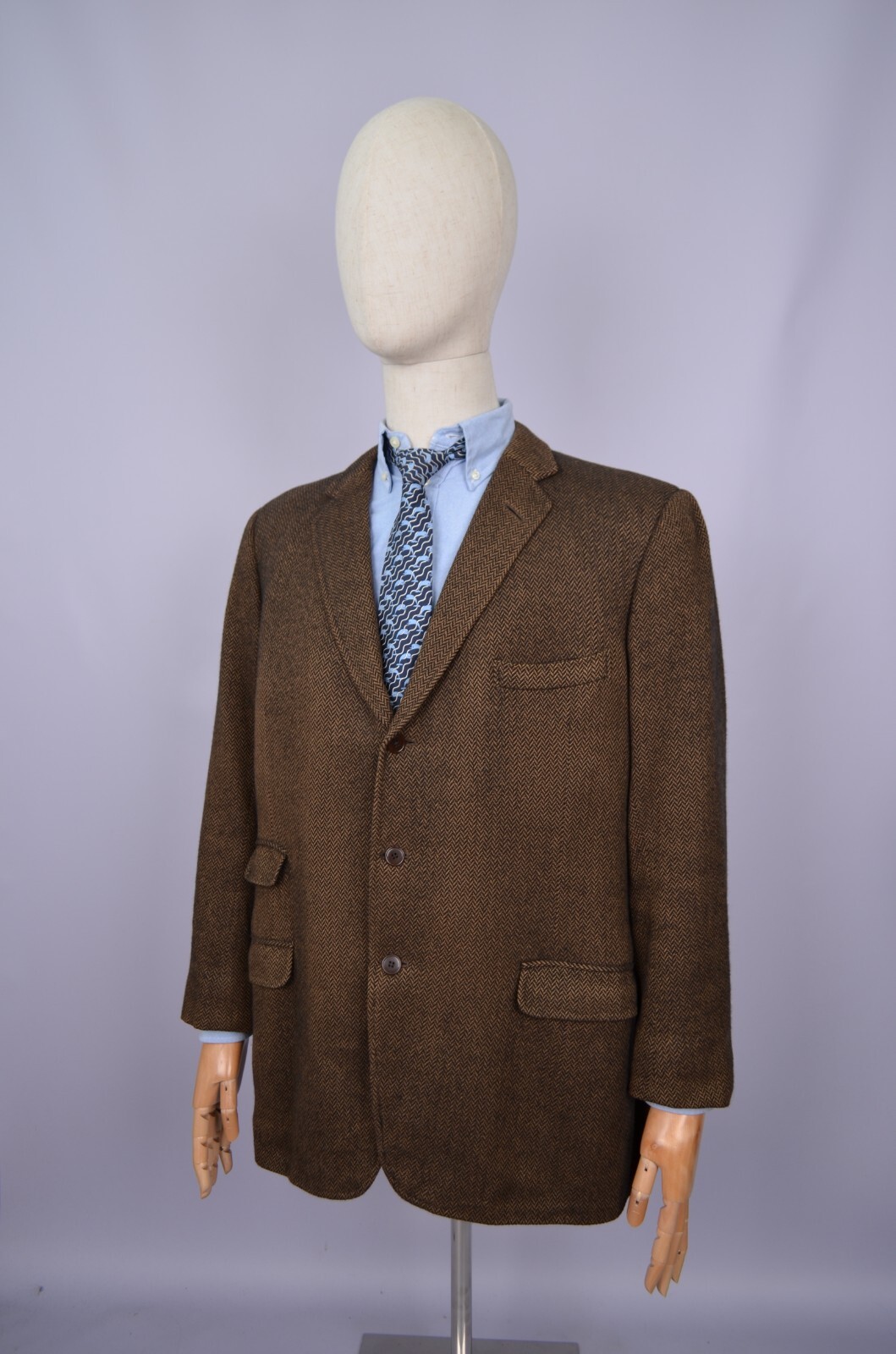 FILA Blazer Henry Poole & Co Savile Row marrone lana a spina di pesce 1966 taglia ~42 anni 60 vintage