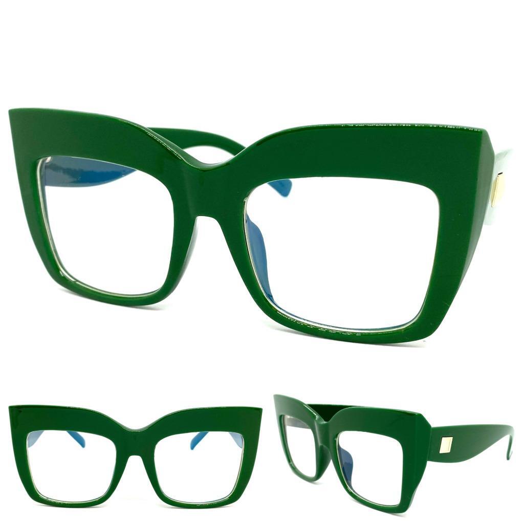 Oversize Modern Retro Style Clear Lens EYE GLASSES Big Thick Green - Main Image