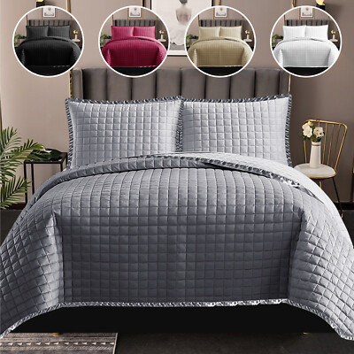 3 Piece Quilted Bedspread Bed Throw Single Double King Size Embossed ...