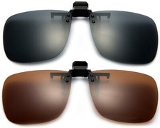 LARGE POLARIZED LENS GLARE BLOCK CLIP ON FLIP UP SUNGLASSES GLASSES DRIVING