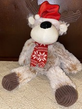 KellyToy Reindeer Moose Plush Christmas Holiday Red Scarf Hat Plush EUC