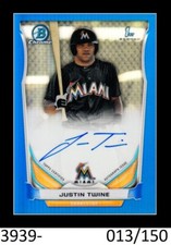 1-2014 BOWMAN CHROME DRAFT BLUE REFRACTOR AUTO JUSTIN TWINE MARLINS 013/150