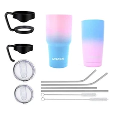 Ezprogear 20 oz & 30 oz Stainless Steel Tumbler w/Straws (Pink/Mint 2 Pack)