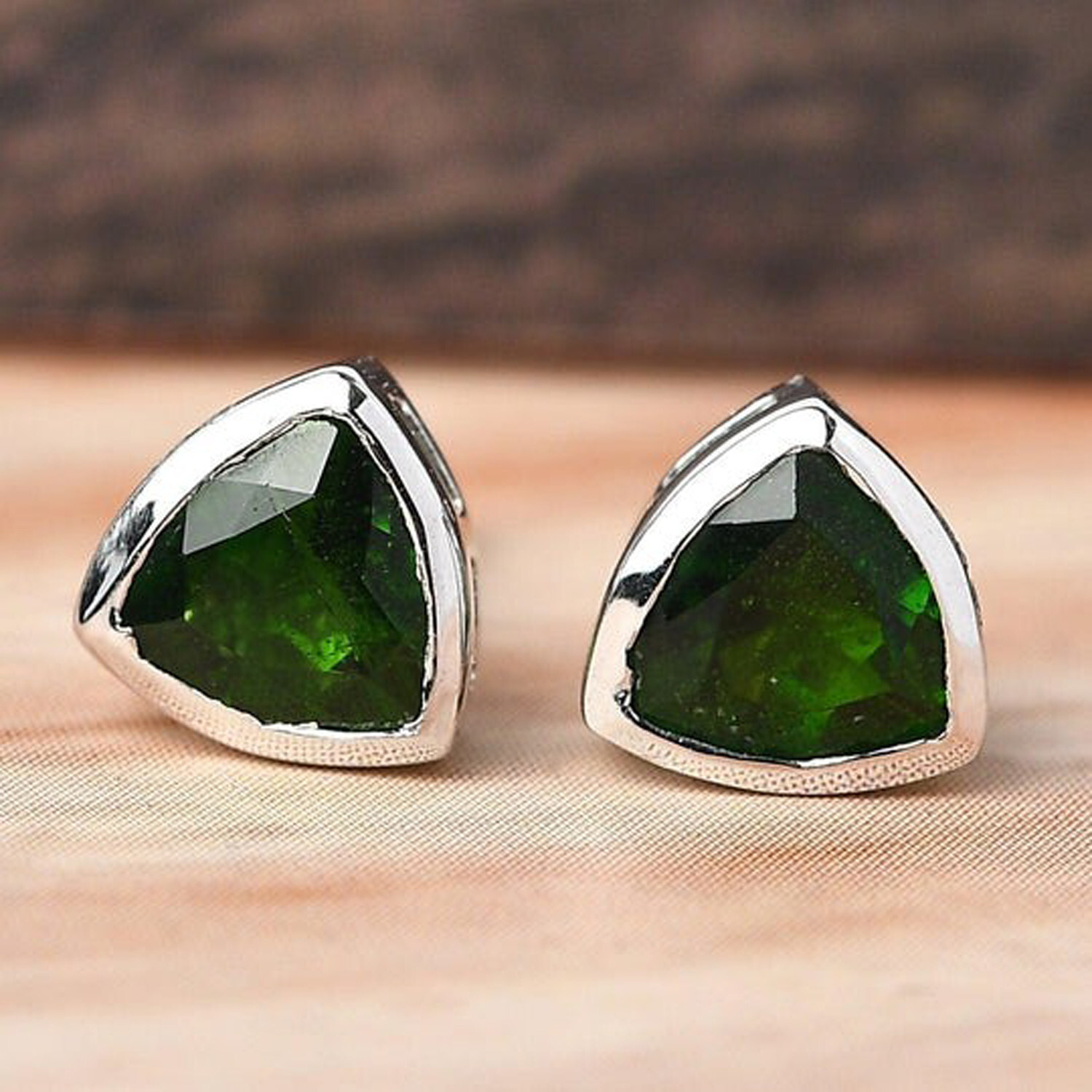 1.20 Ct Trillion Cut Emerald Solitaire Sterling Silver Stud Earrings for Women  
