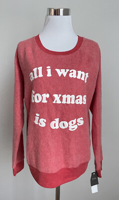 Grayson Threads Sleepwear Pajama Top M Red Fleece Xmas Dogs Long Slv Crew