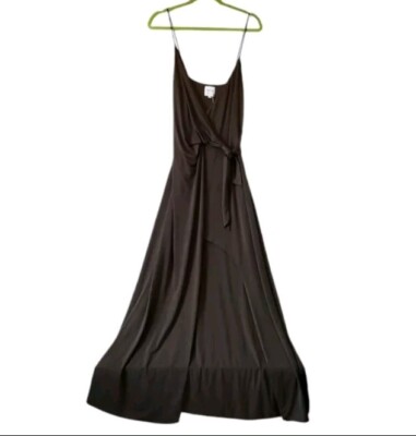 New Women's Misa Los Angeles Maxi Silky Green Pleat Open Dress Size Medium NWT