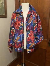 Vintage 80s Colorful Crazy Abstract All Over Print Windbreaker Jacket Sz S,