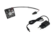 60mm Lüfter Set 12V DC mit Netzteil + Befestigungsnieten + Schutzgitter silber