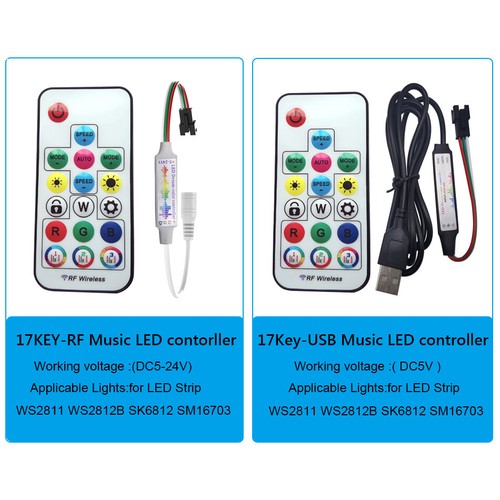 USB DC 17keys RGB Music LED contorller RF Remote For WS2811 WS2812 RGB led strip - Picture 4 of 13