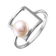Sterling Silver Ladies Open Square Ring w/ 7 mm Pearl