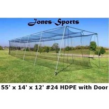 Jones-Sports 12' x 14' x 55' Batting Cage Net 24 HDPE 42-Ply with Door
