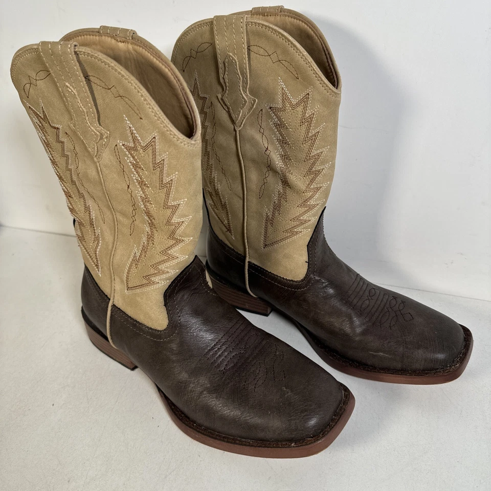 "Botas de Vaquero Roper Bronceadas y Marrón Bordadas Niños Talla 7 Western 10"" Eje Puntera Cuadrada" Foto 2 de 4