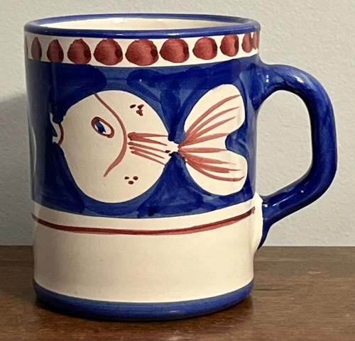 Solimene Vietri Campagna Pesce Blue Fish Mug Coffee Cup Made in Italy Painted