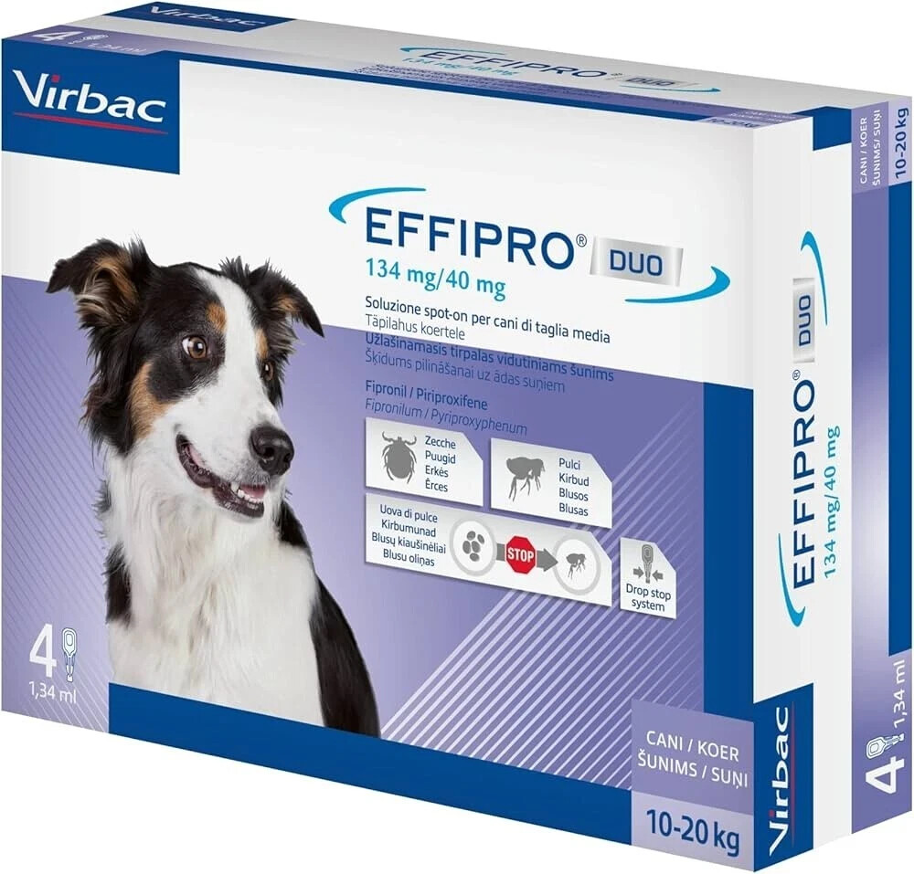 Virbac Effipro Duo 10-20 Kg 4 Pipette Antiparassitarie per Cani VIRBAC