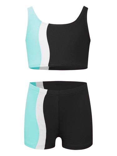 Kids Girls Tank Vest And Bottoms Sleeveless Crop Top With Shorts Stretchy Gym - Picture 40 of 52