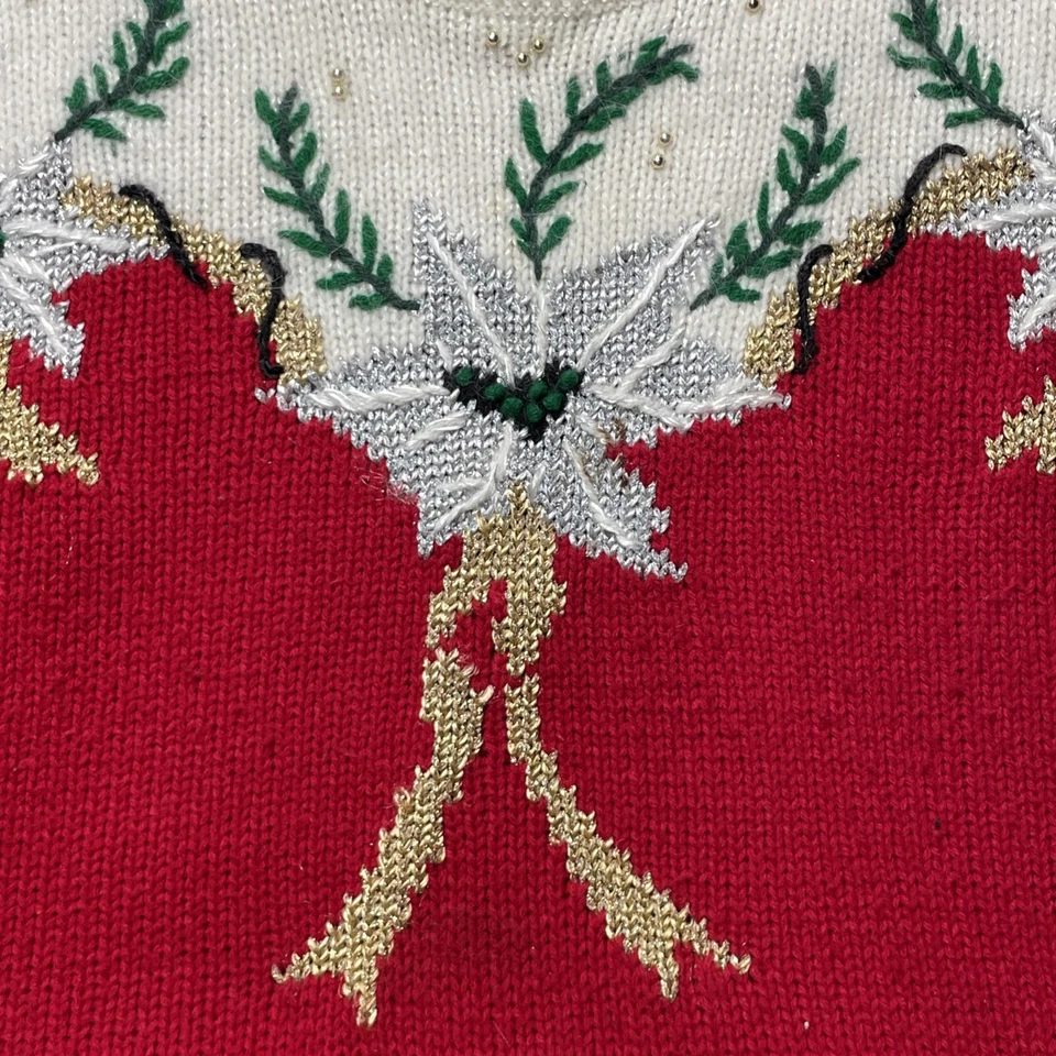 Suéter Vintage Navidad Para Mujer Talla L Mezcla Lana Poinsettia Floral Dana Scott Foto 2 de 4