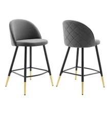 Set of 2 Cordial Performance Velvet Counter Height Barstools Gray - Modway: