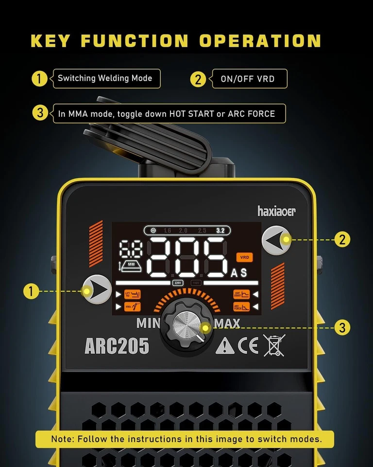 haxiaoer 205A Poste a Souder DC Inverter avec Lift TIG, ARC Force, 10 électrodes - Photo 2/4