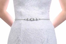 Crystal bridal belt on white sash